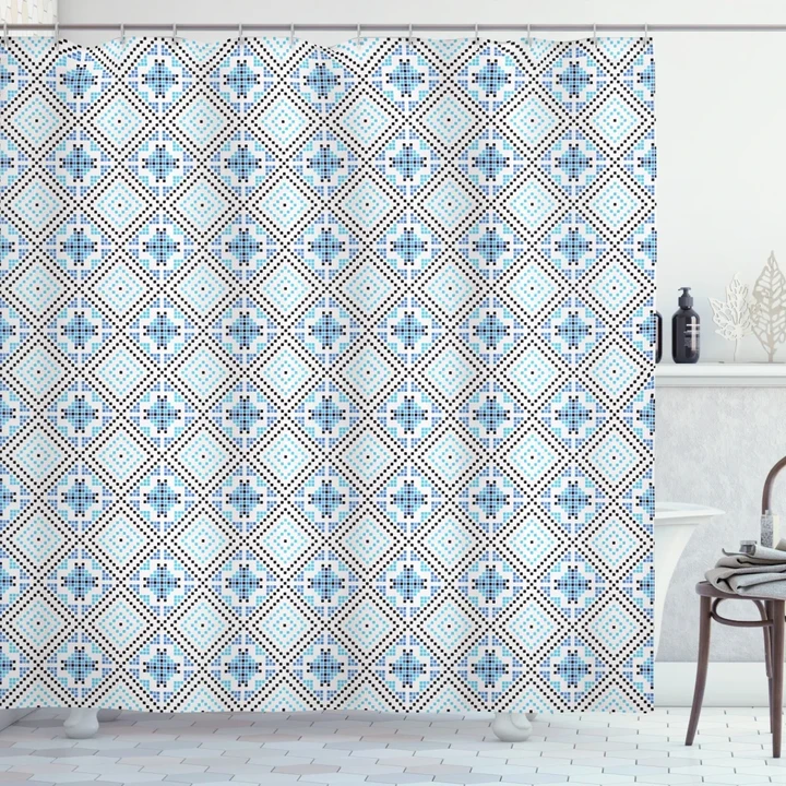 Hand Drawn Square Pattern Shower Curtain Shower Curtain