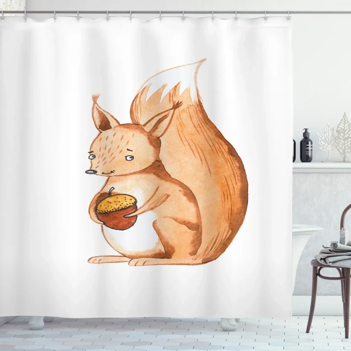 Forest Animal Holds Acorn Shower Curtain Shower Curtain