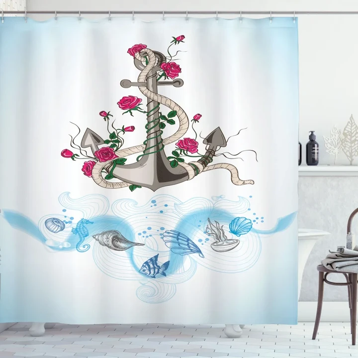 Anchor With Roses Shells Shower Curtain Shower Curtain