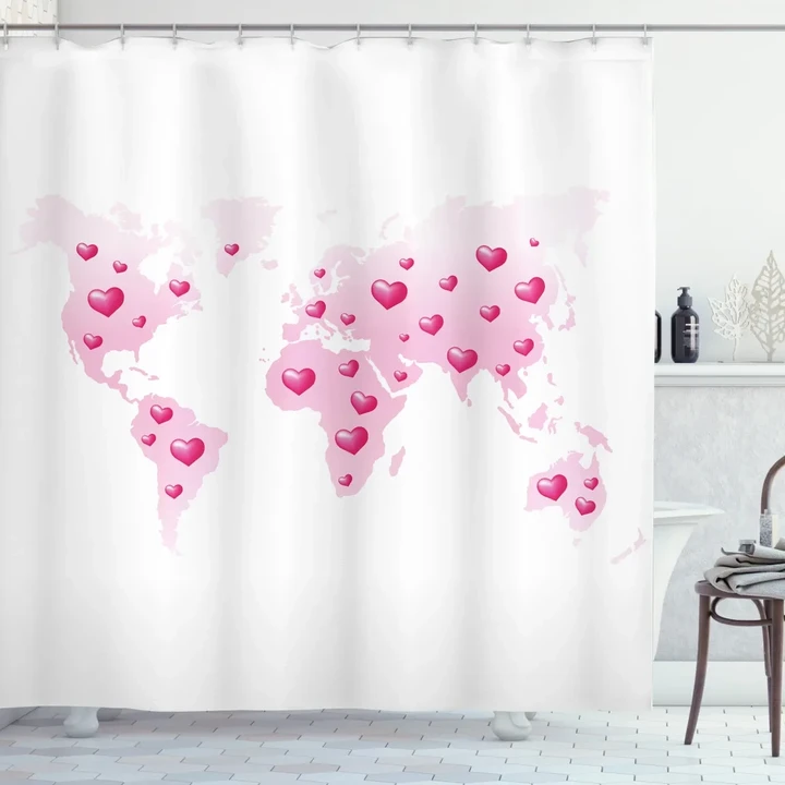 Global Dots Heart Love Shower Curtain Shower Curtain