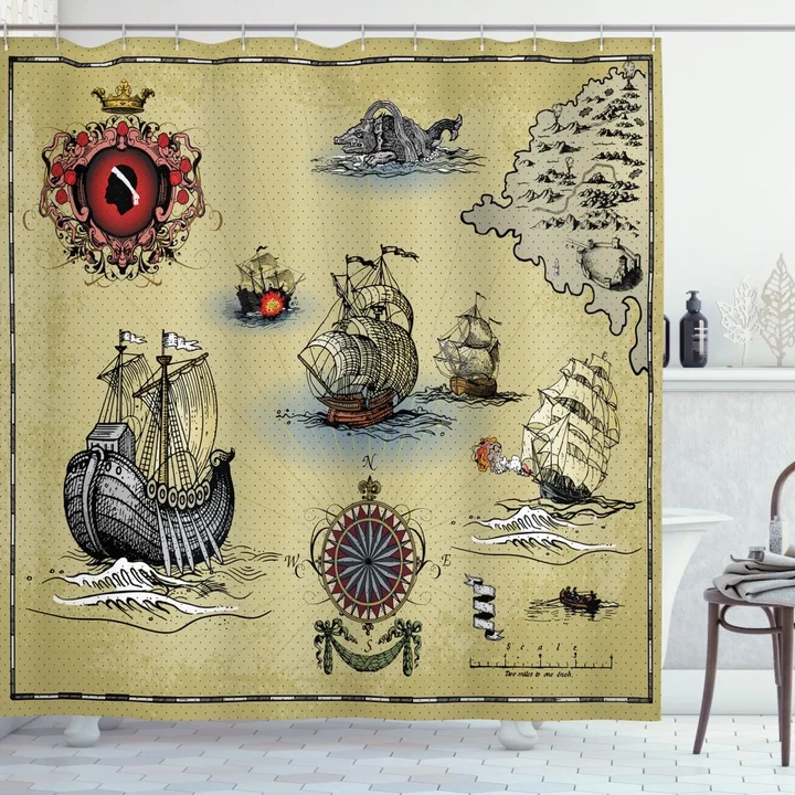 Antique Map Pirate Shower Curtain Shower Curtain