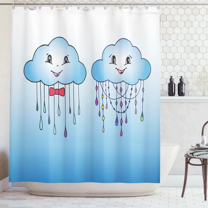 Doodle Clouds With Rain Shower Curtain Shower Curtain
