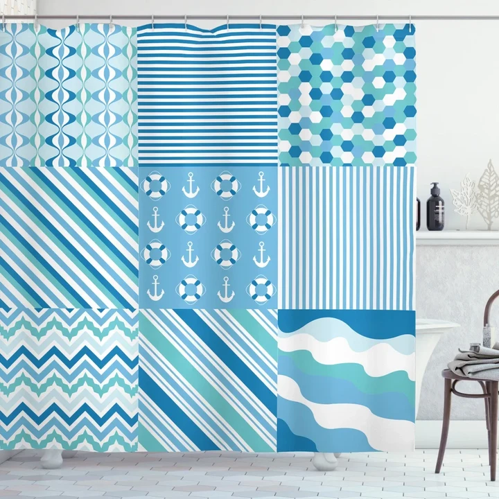 Zigzags Wavy Anchor Shower Curtain Shower Curtain