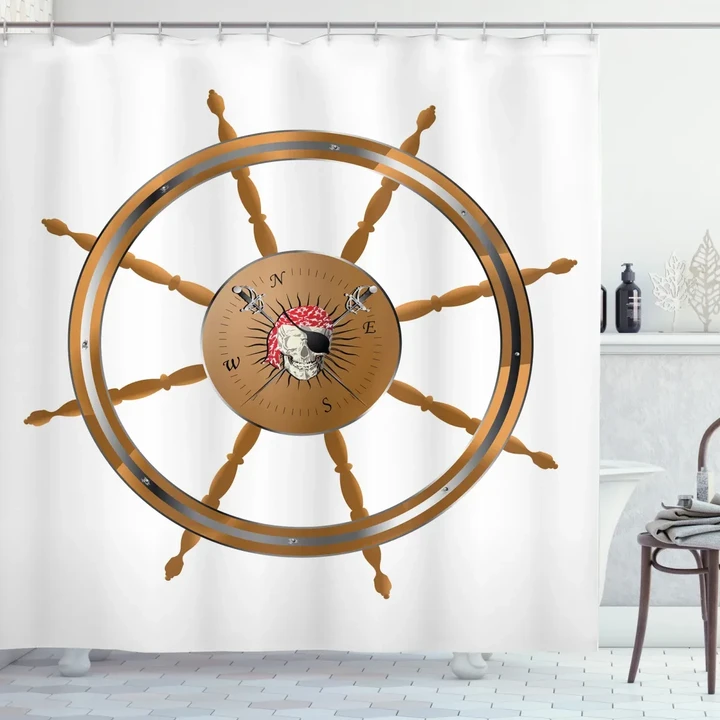 Pirate Sea Ship Wheel Shower Curtain Shower Curtain