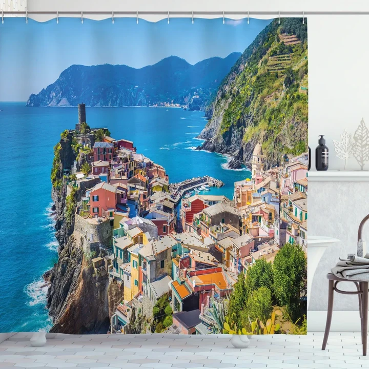 Italy Houses Cliff And Sea Shower Curtain Shower Curtain