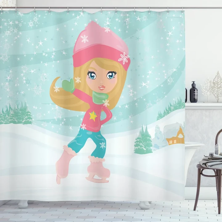 Little Girl Skating Shower Curtain Shower Curtain