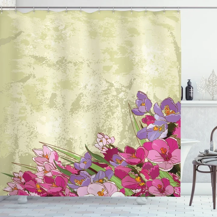 Flora Grunge Theme Shower Curtain Shower Curtain