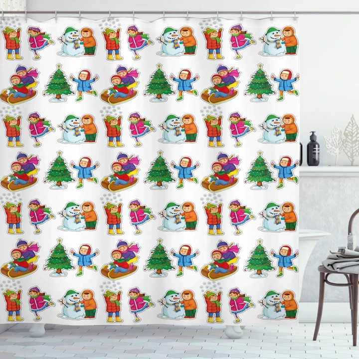 Kids In Seasonal Clothes Shower Curtain Shower Curtain