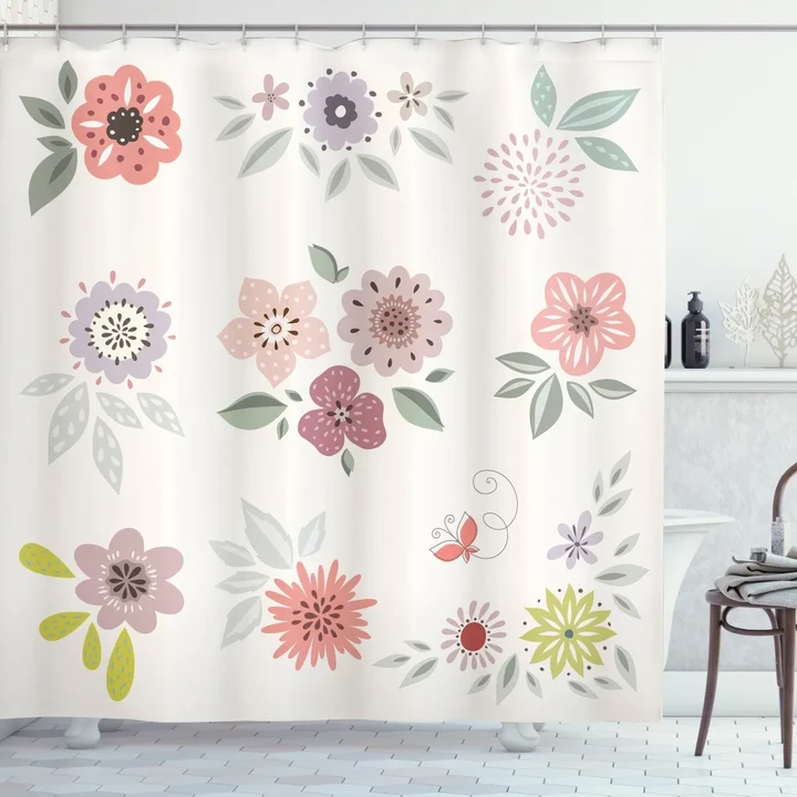 Continuous Flowers Shower Curtain Shower Curtain