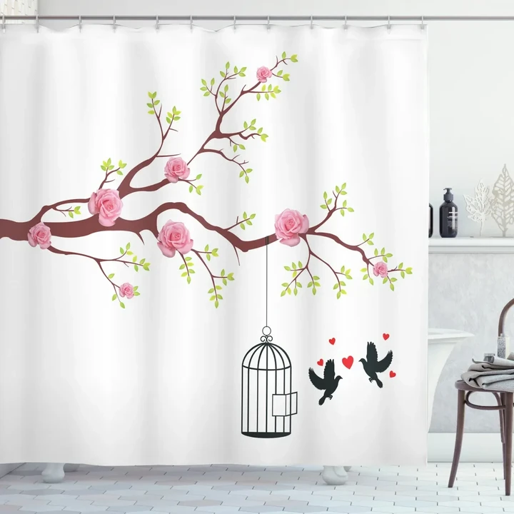 Roses Blossoms Birds Shower Curtain Shower Curtain