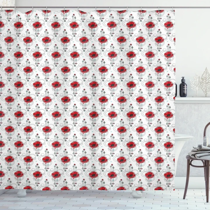 Red Poppy Geometrical Shower Curtain Shower Curtain