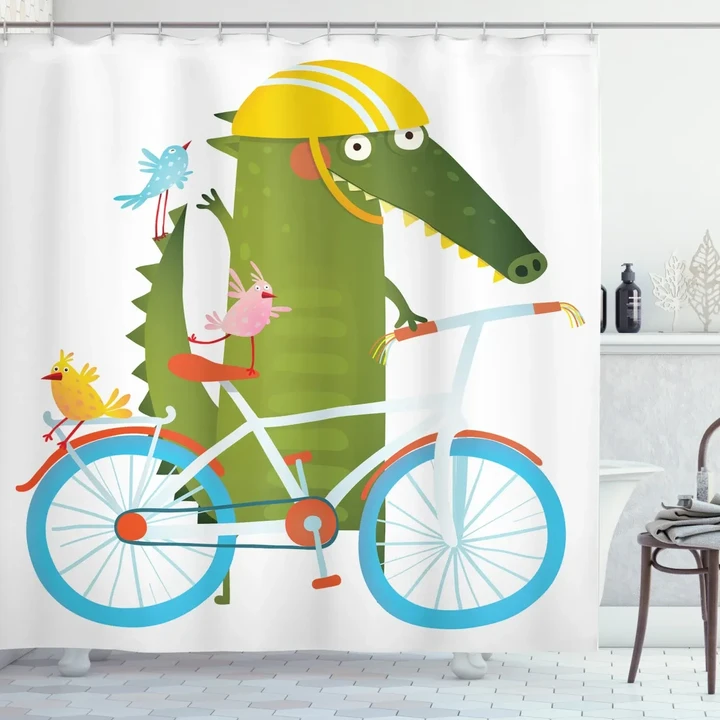 Crocodile Friends Bicycle Shower Curtain Shower Curtain