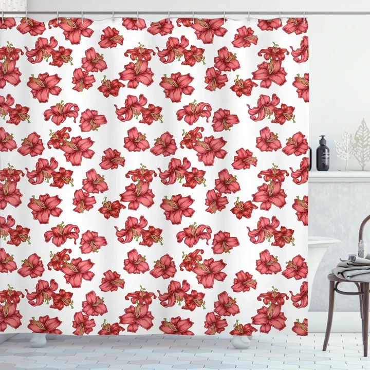 Vintage Style Lily Flowers Shower Curtain Shower Curtain