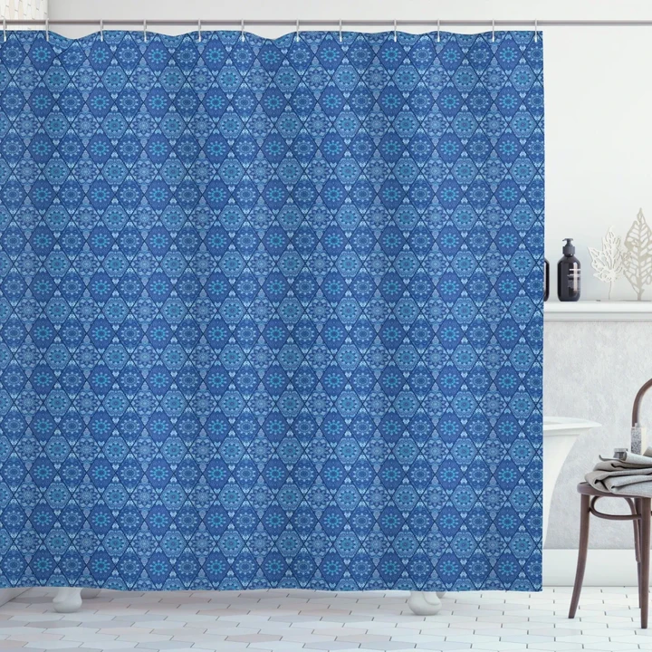 Rhombus Floral Boho Shower Curtain Shower Curtain