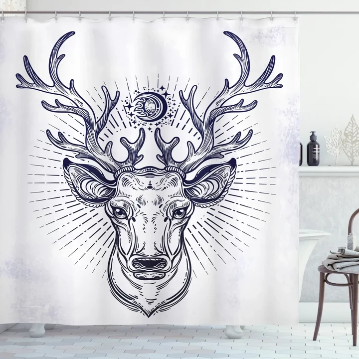 Reindeer Head Sketch Shower Curtain Shower Curtain