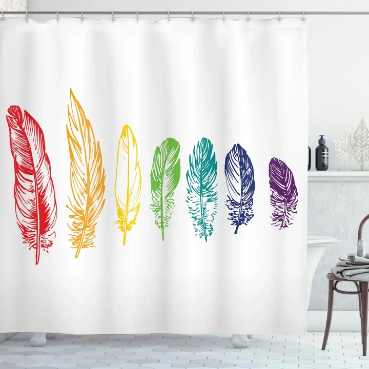 Rainbow Feathers Shower Curtain Shower Curtain