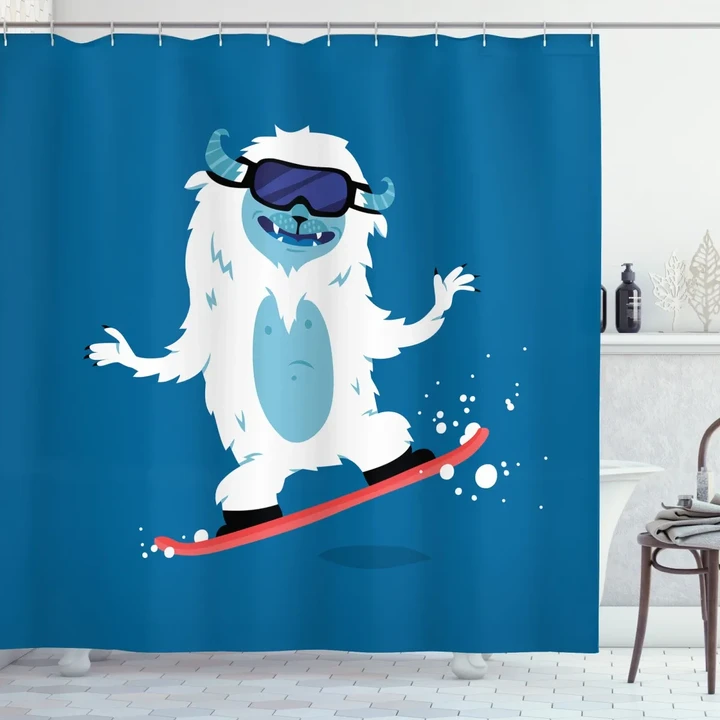 Yeti Snowboard Winter Shower Curtain Shower Curtain