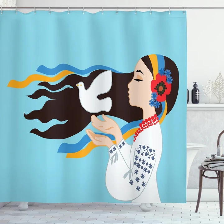Girl With Peace Dove Shower Curtain Shower Curtain