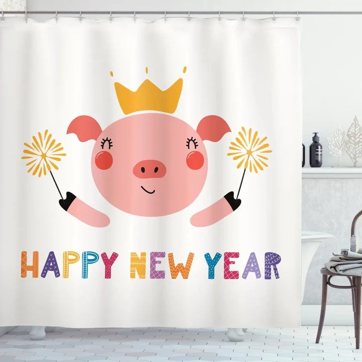 Happy New Year Animal In Crown Shower Curtain Shower Curtain