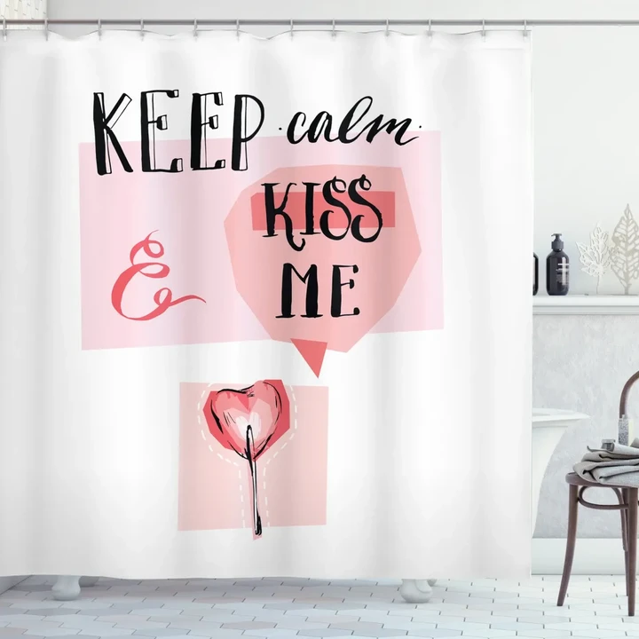 Kiss Me Pastel Pink Shower Curtain Shower Curtain