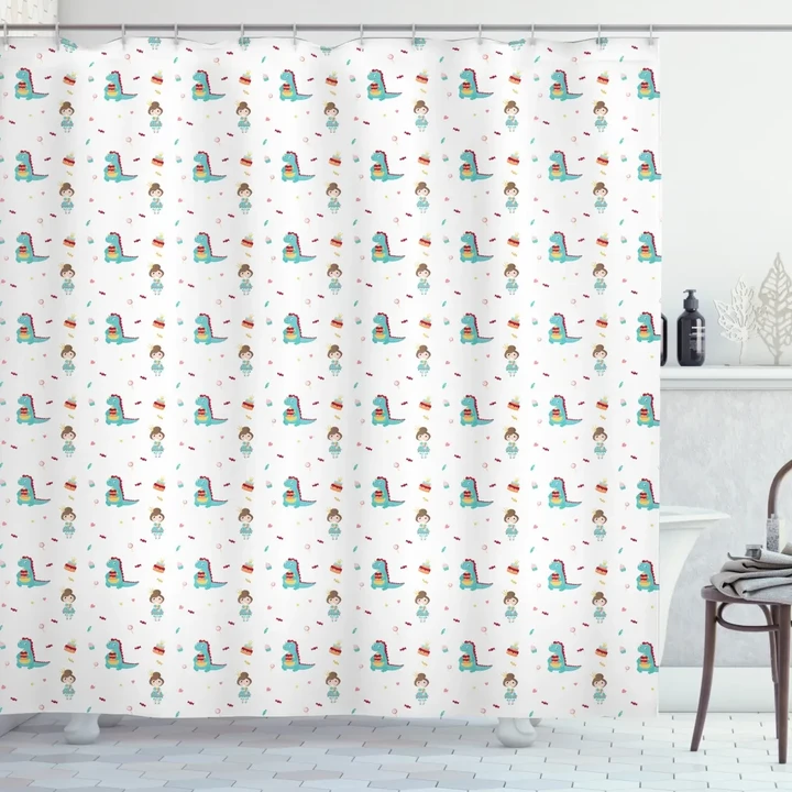Birthday T-rex And Princess Shower Curtain Shower Curtain