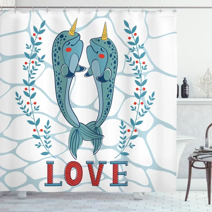 Whales In Love Design Shower Curtain Shower Curtain