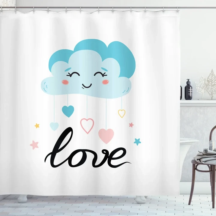 Love Cursive Text And Clouds Shower Curtain Shower Curtain