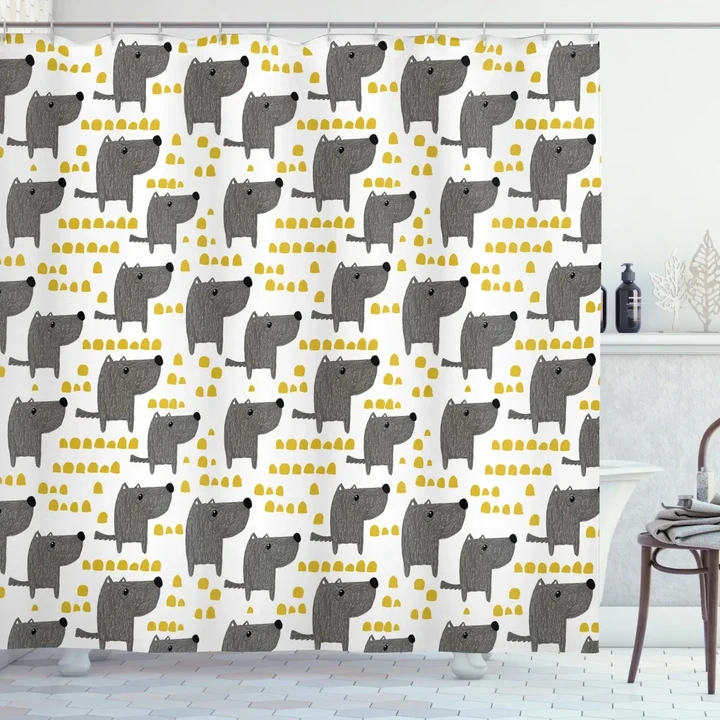 Sketch Style Canine Pattern Shower Curtain Shower Curtain