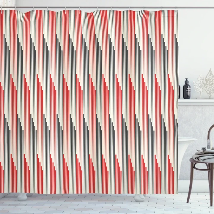 Retro Bicolor Striped Shower Curtain Shower Curtain