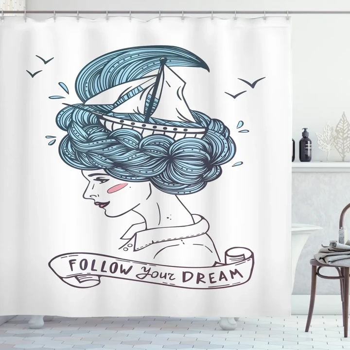 Girl With Blue Hair Shower Curtain Shower Curtain