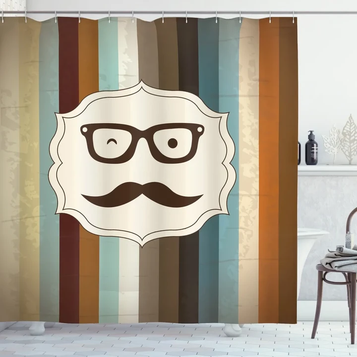 Man Moustache Glasses Shower Curtain Shower Curtain