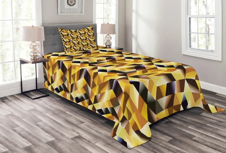 Graphic Cubes Blocks Printed Bedspread Set Home Decor