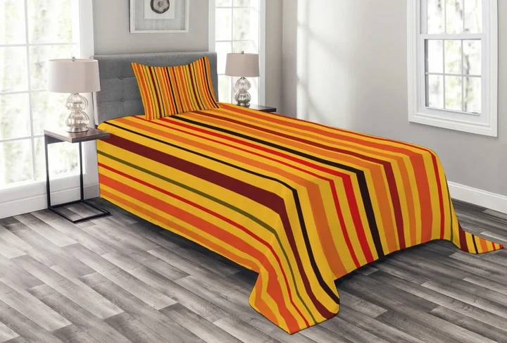 Vibrant Vertical Lines Pattern Printed Bedspread Set Home Decor
