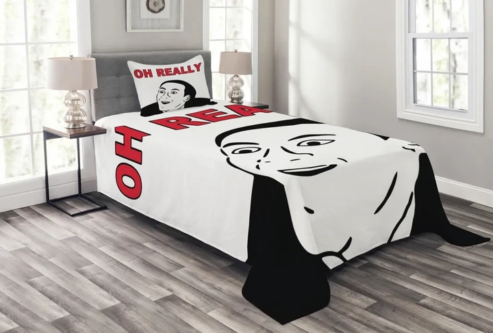 Smiling Man Graphic Pattern Printed Bedspread Set Home Decor