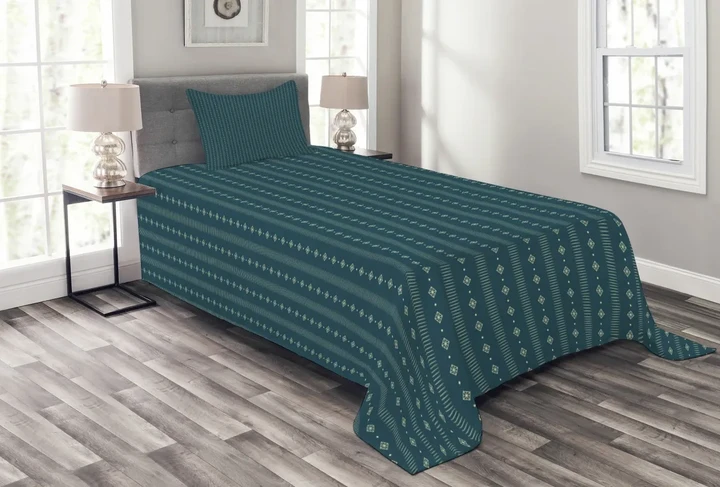 Vertical Abstract Line Pattern Printed Bedspread Set Home Decor