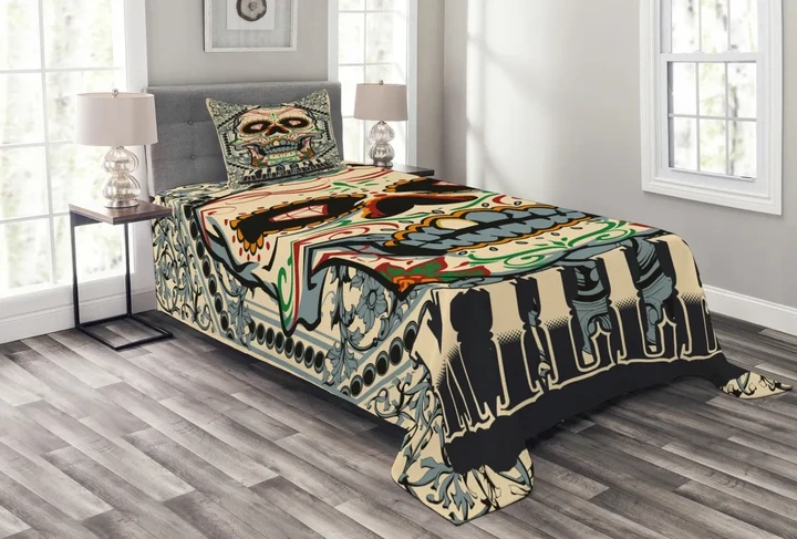 Gothic Killer Frame Pattern Printed Bedspread Set Home Decor