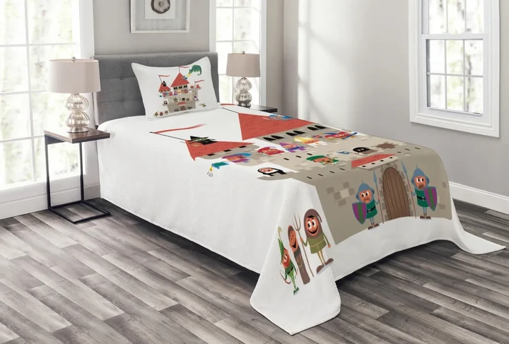 Cartoon Kingdom Dragon Pattern Printed Bedspread Set Home Decor