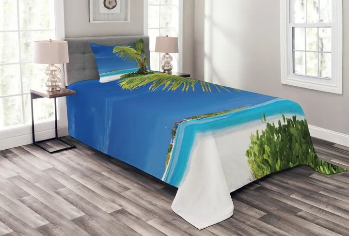 Caribbean Relaxing Tropic Pattern Printed Bedspread Set Home Decor