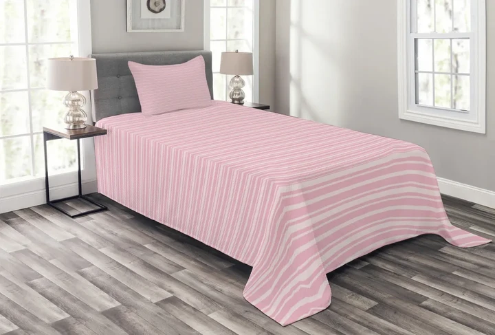 Feminine Horizontal Line Pattern Printed Bedspread Set Home Decor