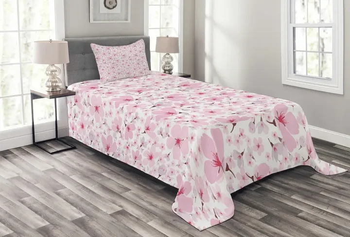 Japanese Blossom Printed Bedspread Set Home Decor