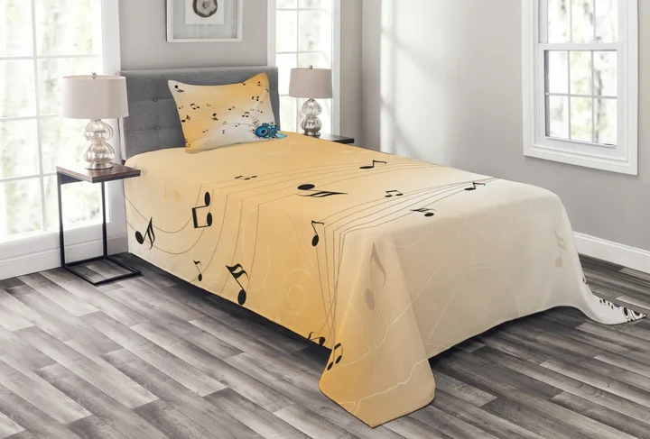Abstract Melodies Notes Printed Bedspread Set Home Decor