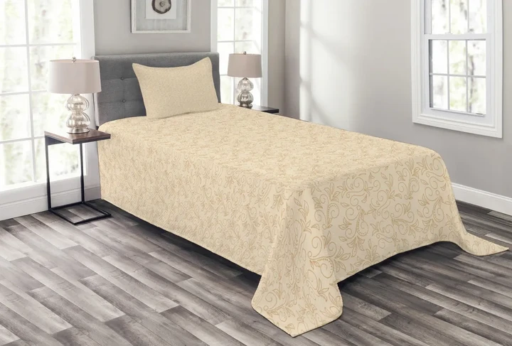 Abstract Floral Beige Pattern Printed Bedspread Set Home Decor