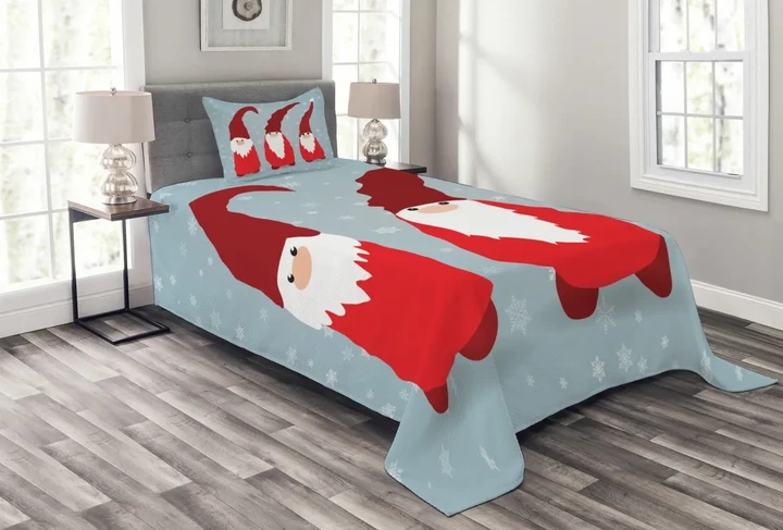Elves In Santa Clothes Xmas Printed Bedspread Set Home Decor