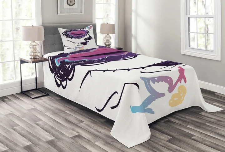 Sugar Skull Girl Printed Bedspread Set Home Decor