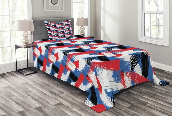 Geometric Grunge Motif Pattern Printed Bedspread Set Home Decor