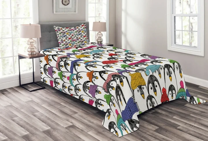 Winter Cartoon Animal Pattern Printed Bedspread Set Home Decor