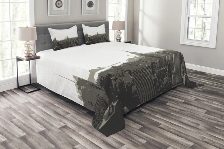Aerial View Of The City Printed Bedspread Set Home Decor