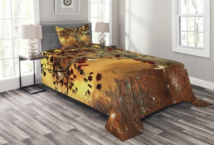 Tree Earthy Color Tones Pattern Printed Bedspread Set Home Decor