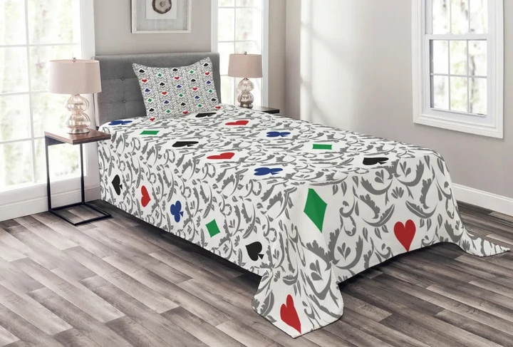 Hearts Spades Diamonds Pattern Printed Bedspread Set Home Decor