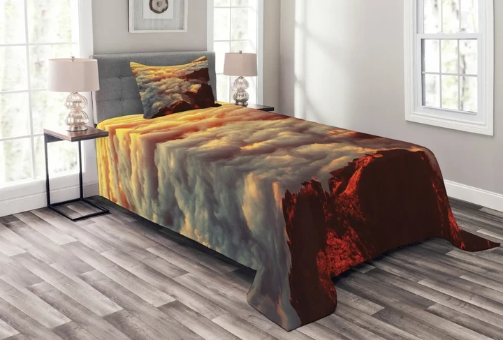 Natural Beauty Sunset Printed Bedspread Set Home Decor